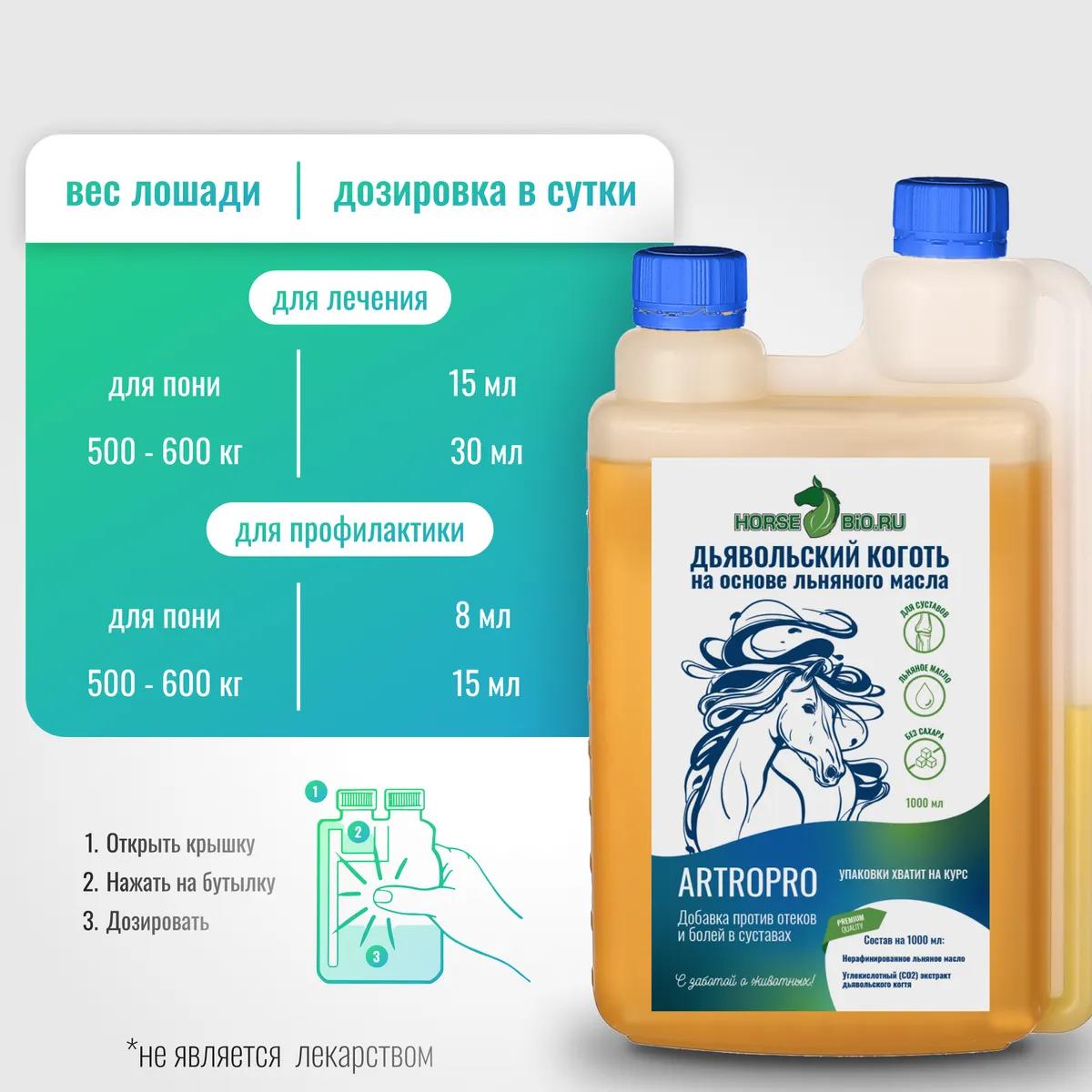 Дьявольский коготь ArtroPro для лошадей на основе льняного масла, 1000 мл