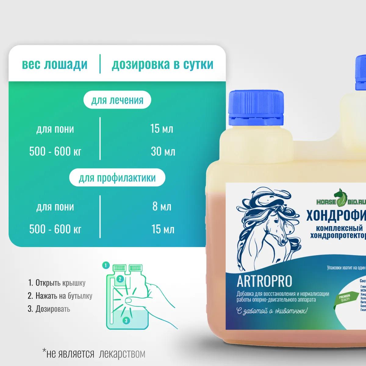 Хондропротектор Хондрофит ArtroPro для лошадей с чувствительным пищеварением, 500 мл