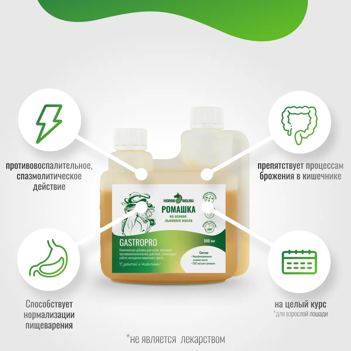 Ромашка GastroPro для лошадей на основе льняного масла, 500 мл