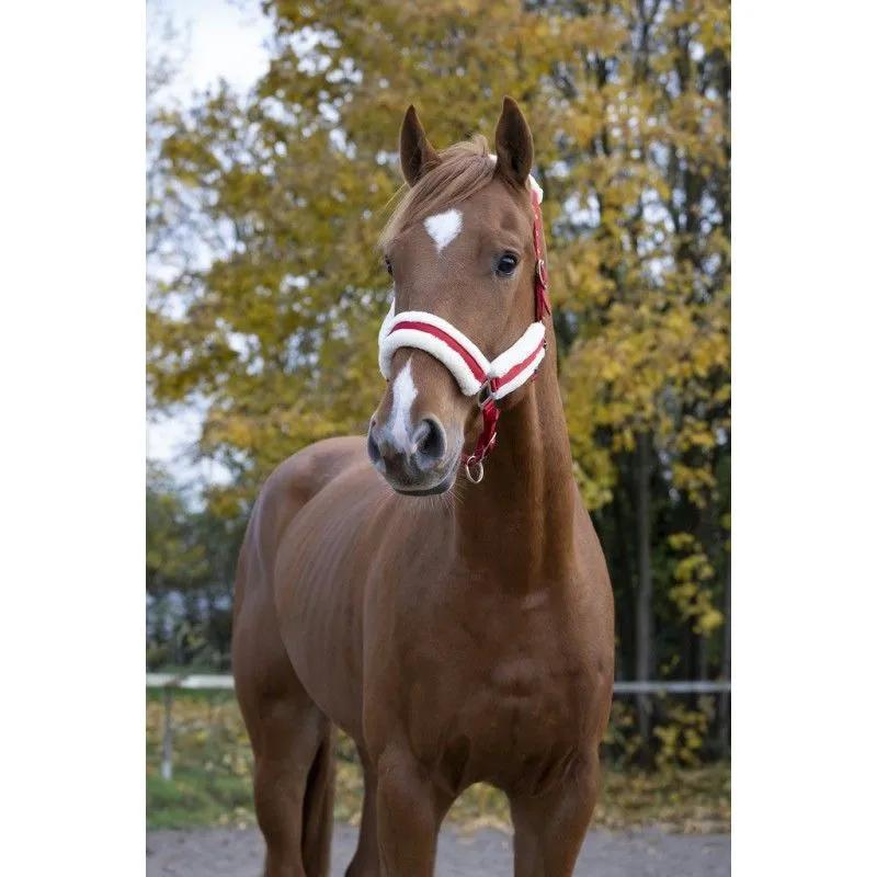 Недоуздок с искусственным мехом "CONFORT", красный, pony