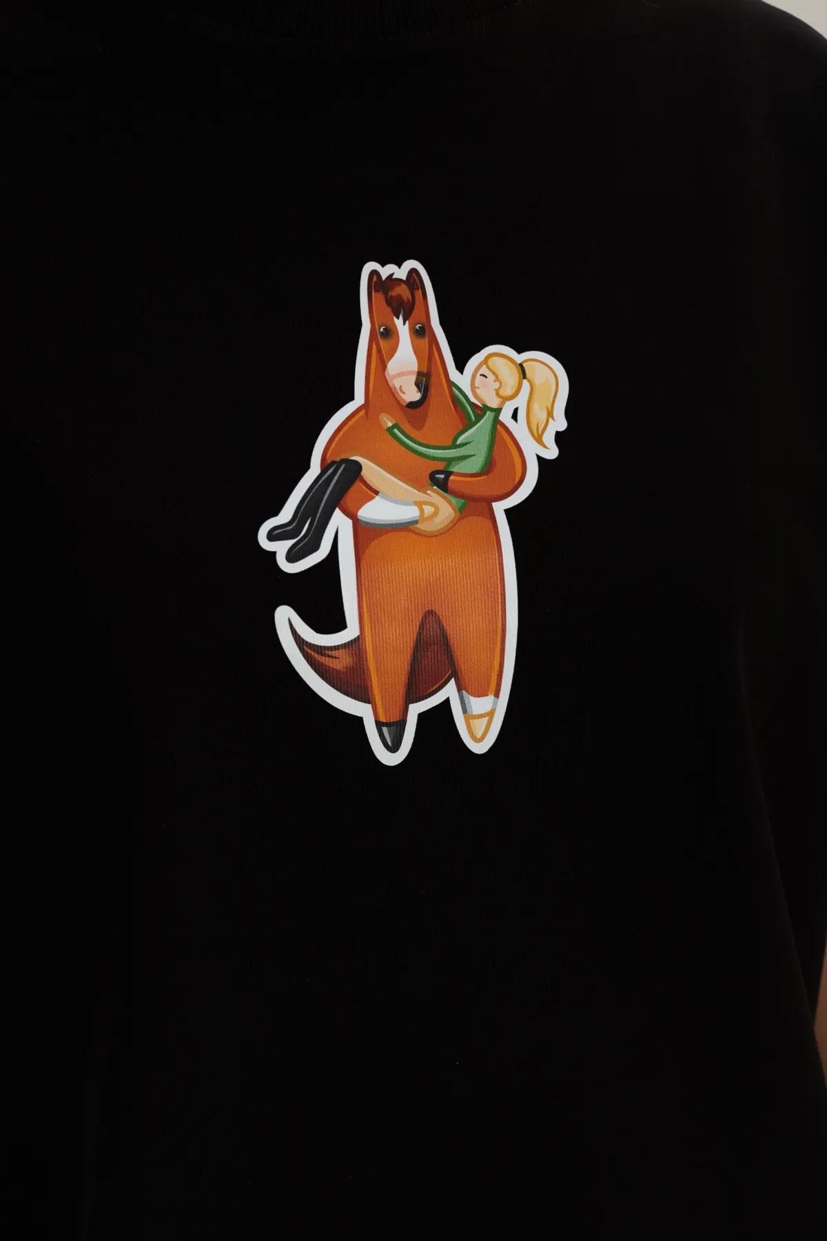 Футболка CloRide черная "Brown Horse", S