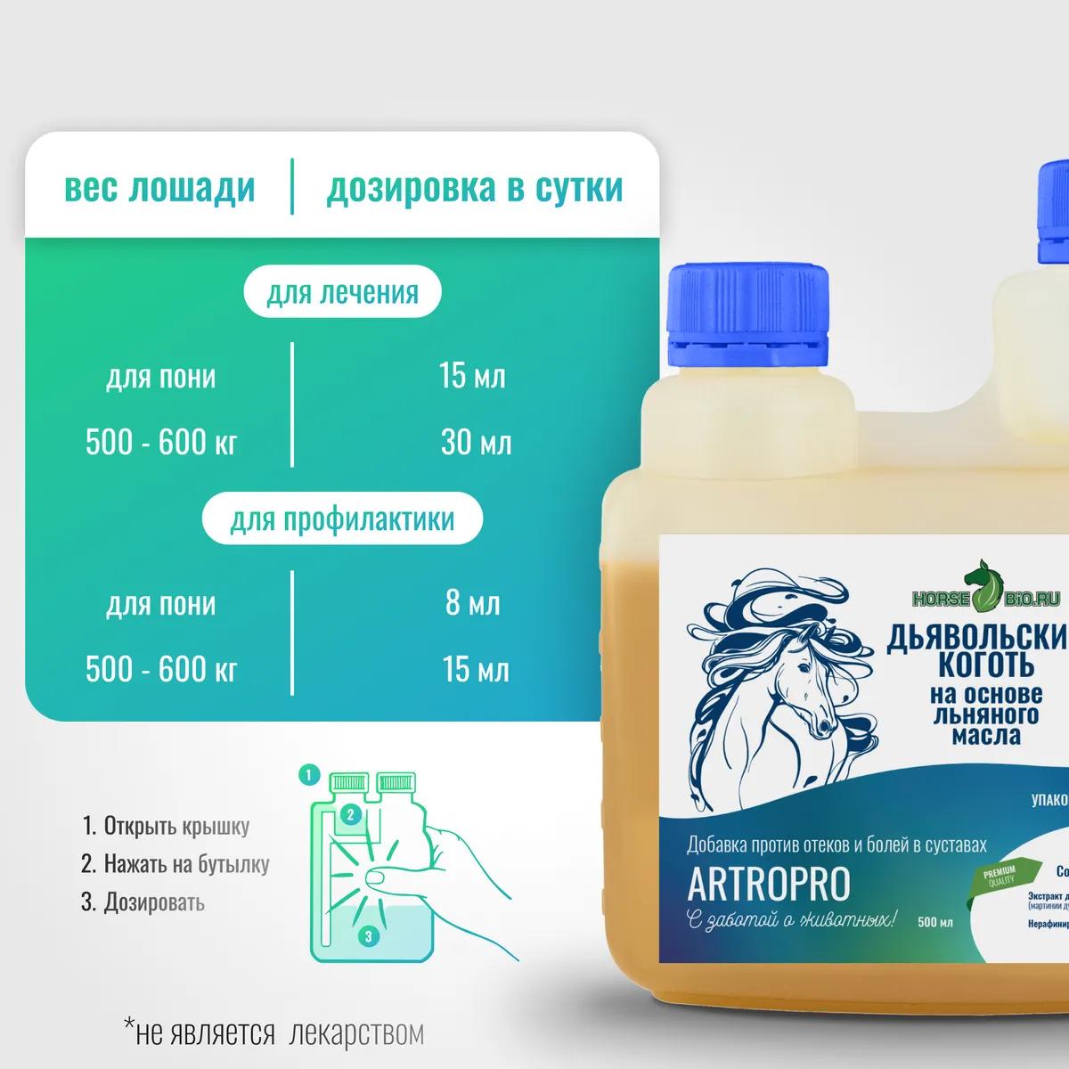 Дьявольский коготь ArtroPro для лошадей на основе льняного масла, 500 мл