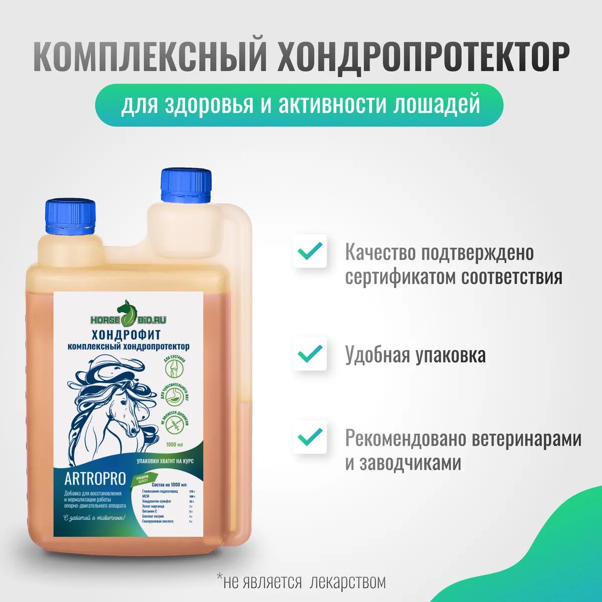 Хондропротектор Хондрофит ArtroPro для лошадей с чувствительным пищеварением, 1000 мл