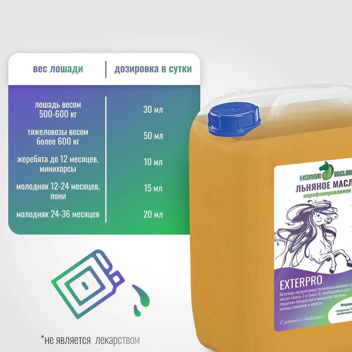 Льняное масло Horse-Bio ExterPro для лошадей, 5000 мл
